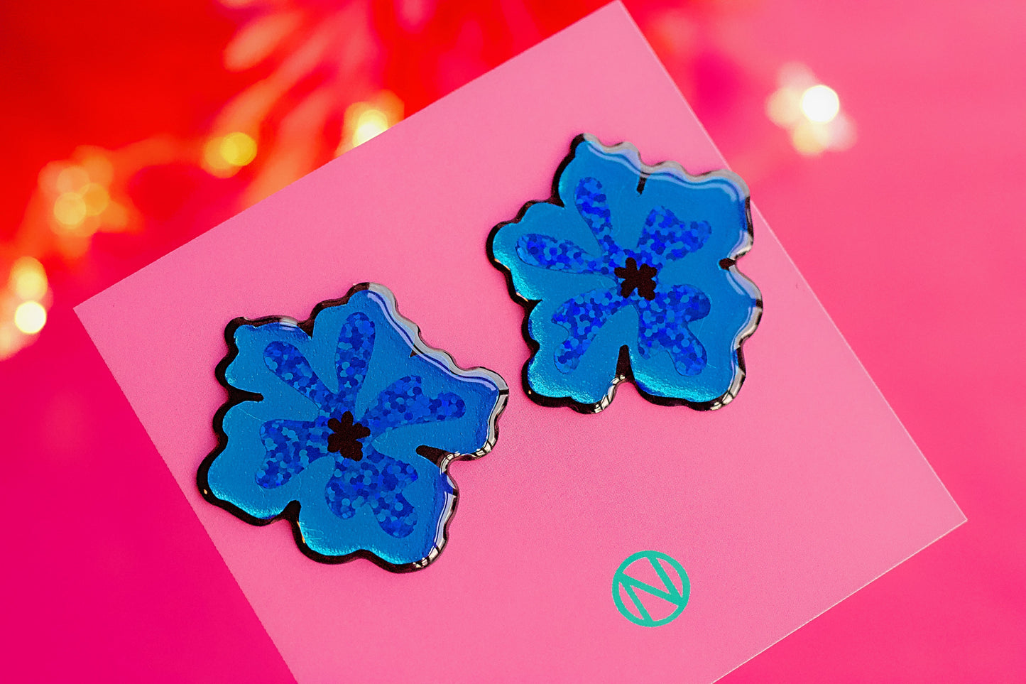 Blue Hibiscus Statement Stud Earrings - Seconds