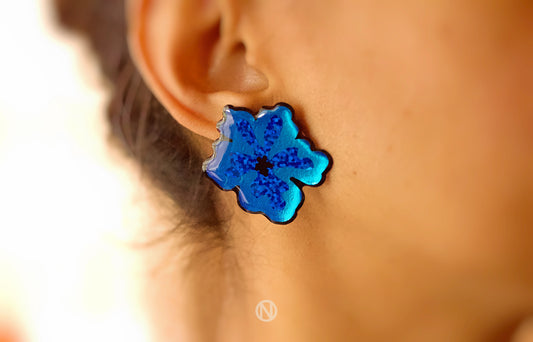 Blue Hibiscus Statement Stud Earrings - Seconds