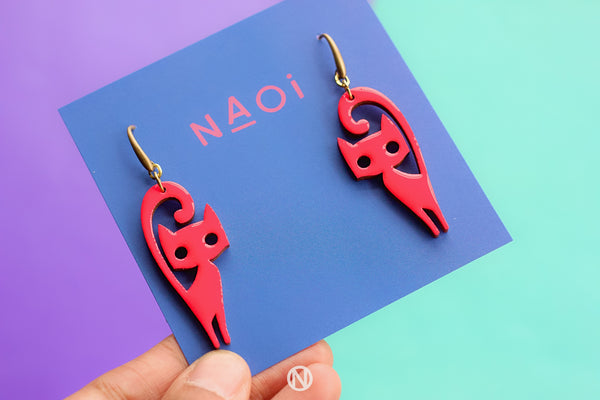 Ocelot - Hand Painted Wooden Pendant Earrings Naoi